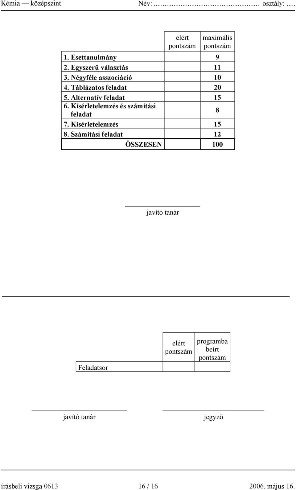 Kísérletelemzés és számítási feladat 8 7. Kísérletelemzés 15 8.