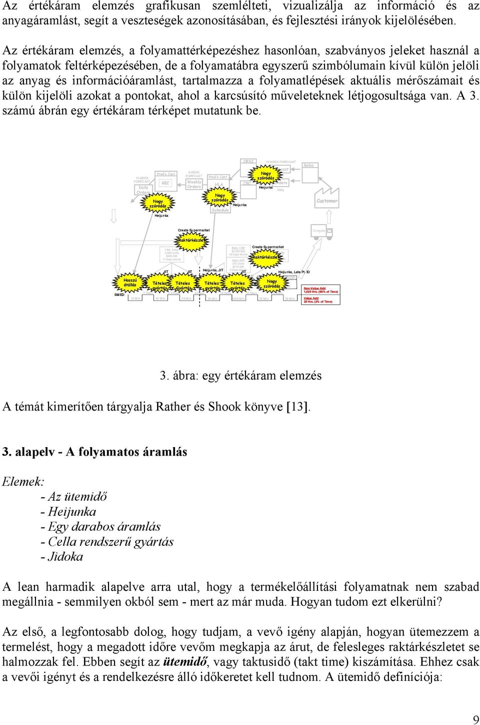 információáramlást, tartalmazza a folyamatlépések aktuális mérőszámait és külön kijelöli azokat a pontokat, ahol a karcsúsító műveleteknek létjogosultsága van. A 3.