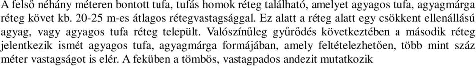 Ez alatt a réteg alatt egy csökkent ellenállású agyag, vagy agyagos tufa réteg települt.