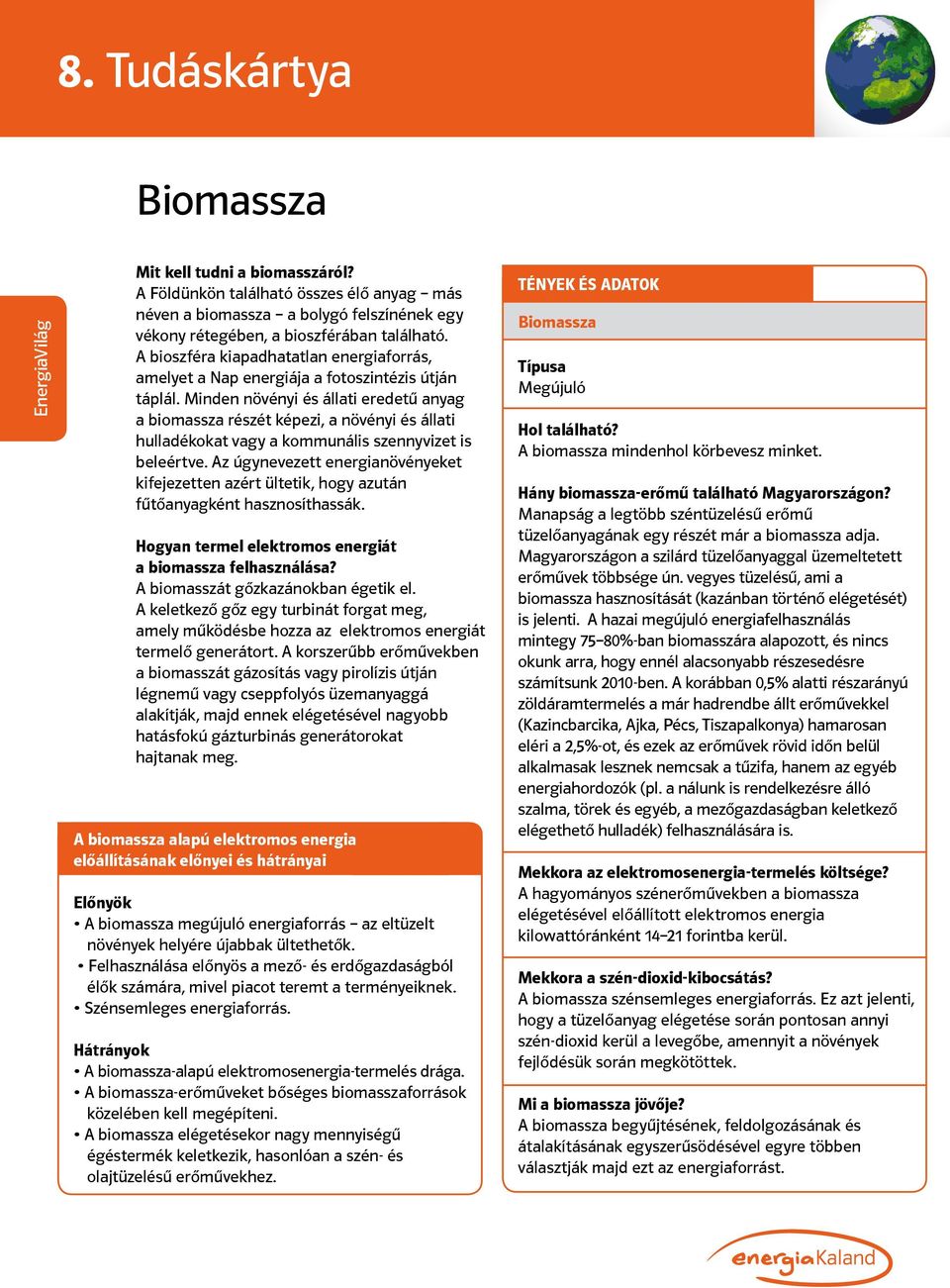 Minden növényi és állati eredetű anyag a biomassza részét képezi, a növényi és állati hulladékokat vagy a kommunális szennyvizet is beleértve.