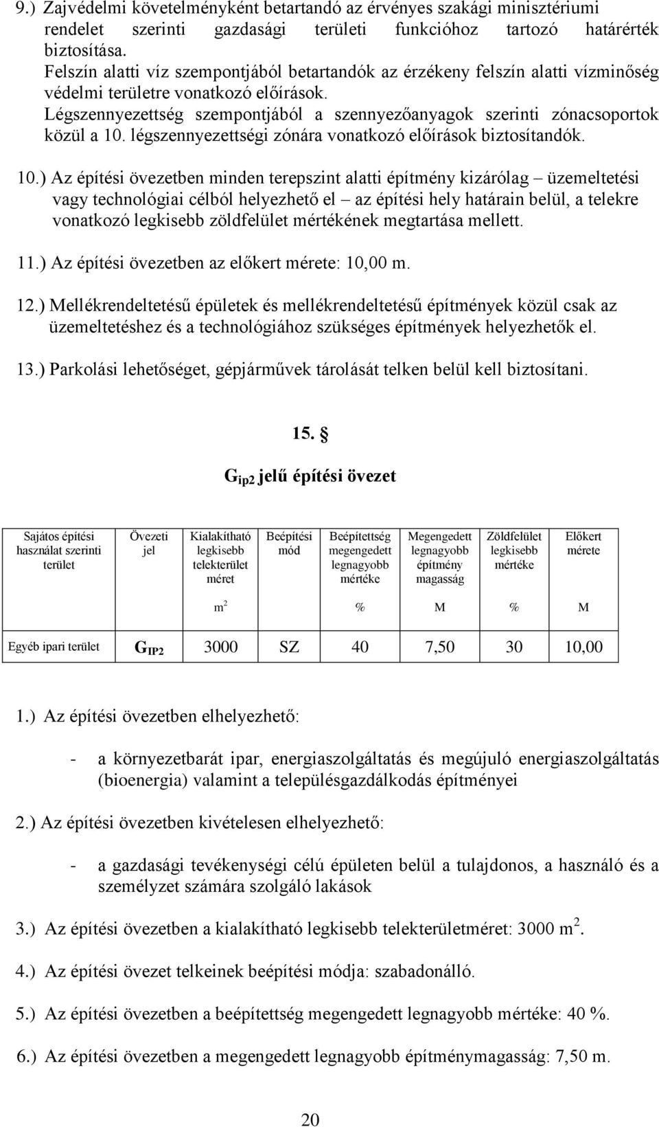 légszennyezettségi zónára vonatkozó előírások biztosítandók. 10.