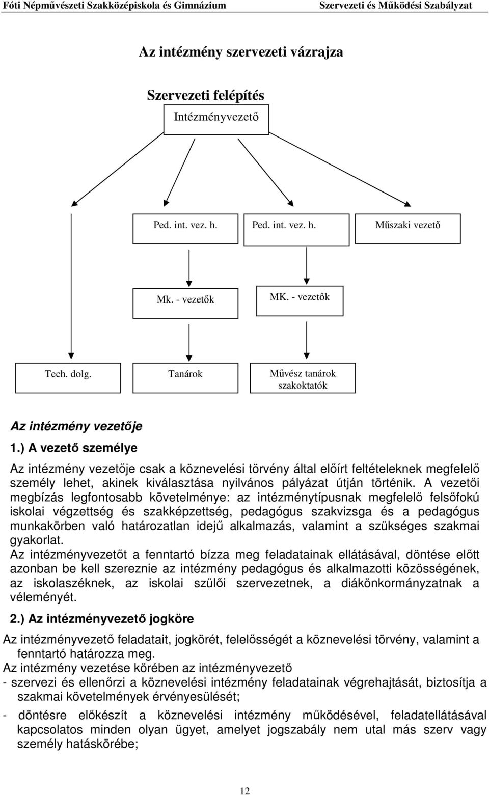 ) A vezető személye Az intézmény vezetője csak a köznevelési törvény által előírt feltételeknek megfelelő személy lehet, akinek kiválasztása nyilvános pályázat útján történik.