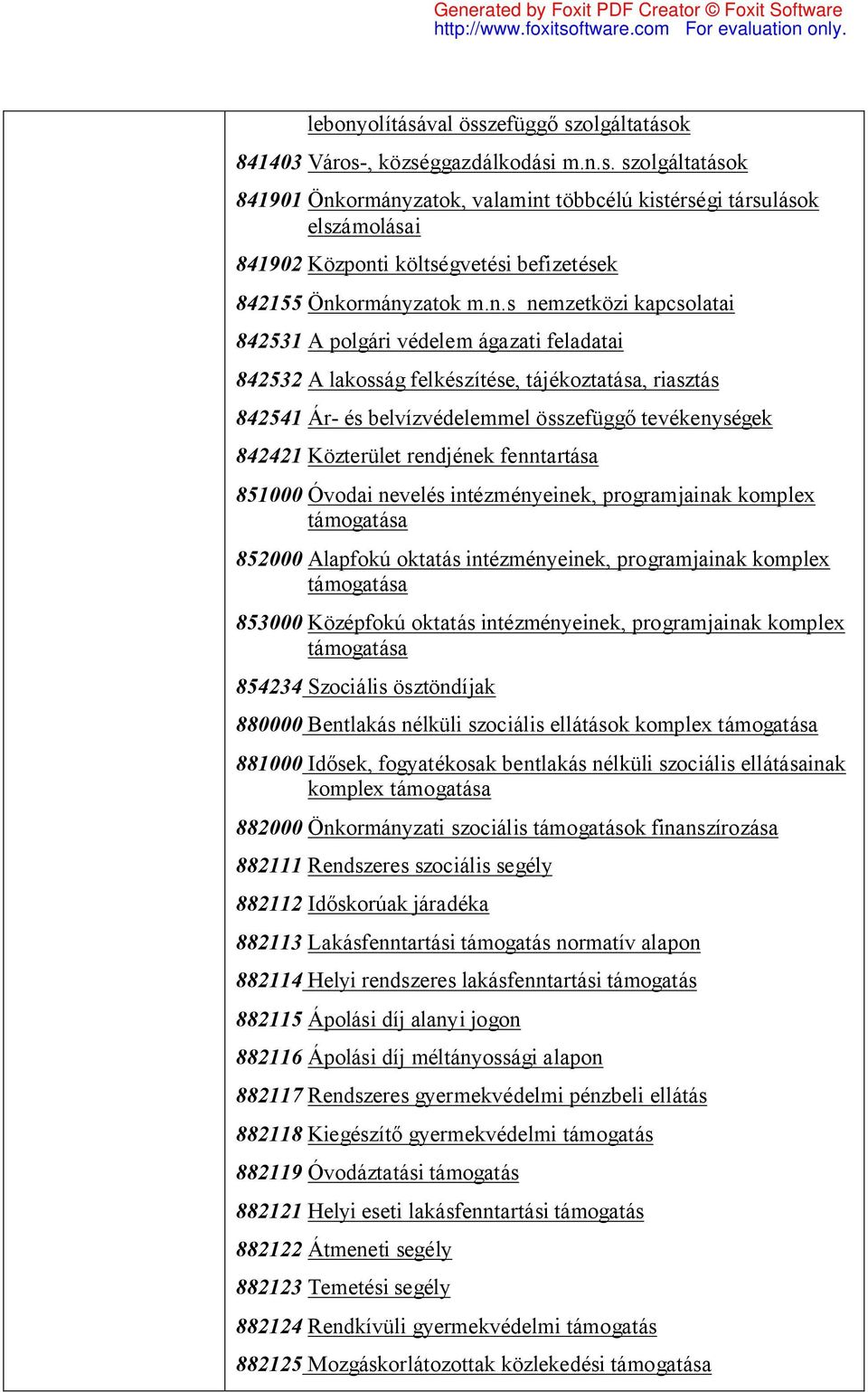 rendjének fenntartása 851000 Óvodai nevelés intézményeinek, programjainak komplex támogatása 852000 Alapfokú oktatás intézményeinek, programjainak komplex támogatása 853000 Középfokú oktatás