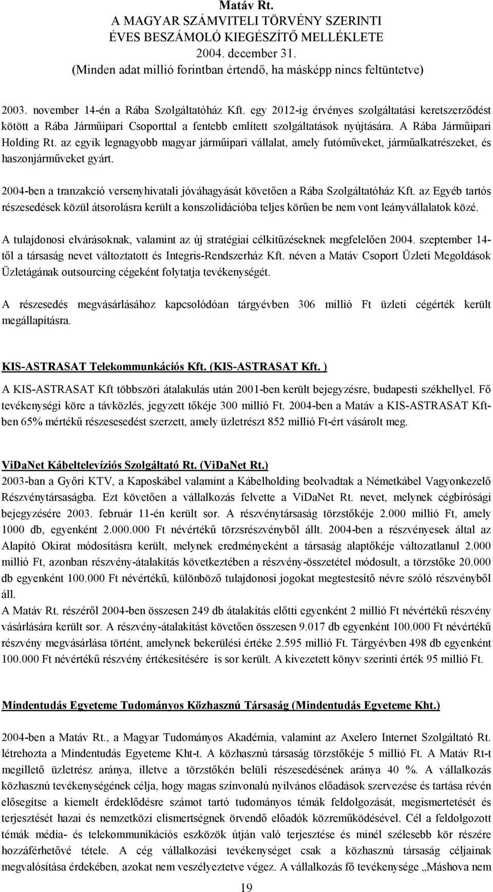 2004-ben a tranzakció versenyhivatali jóváhagyását követően a Rába Szolgáltatóház Kft.