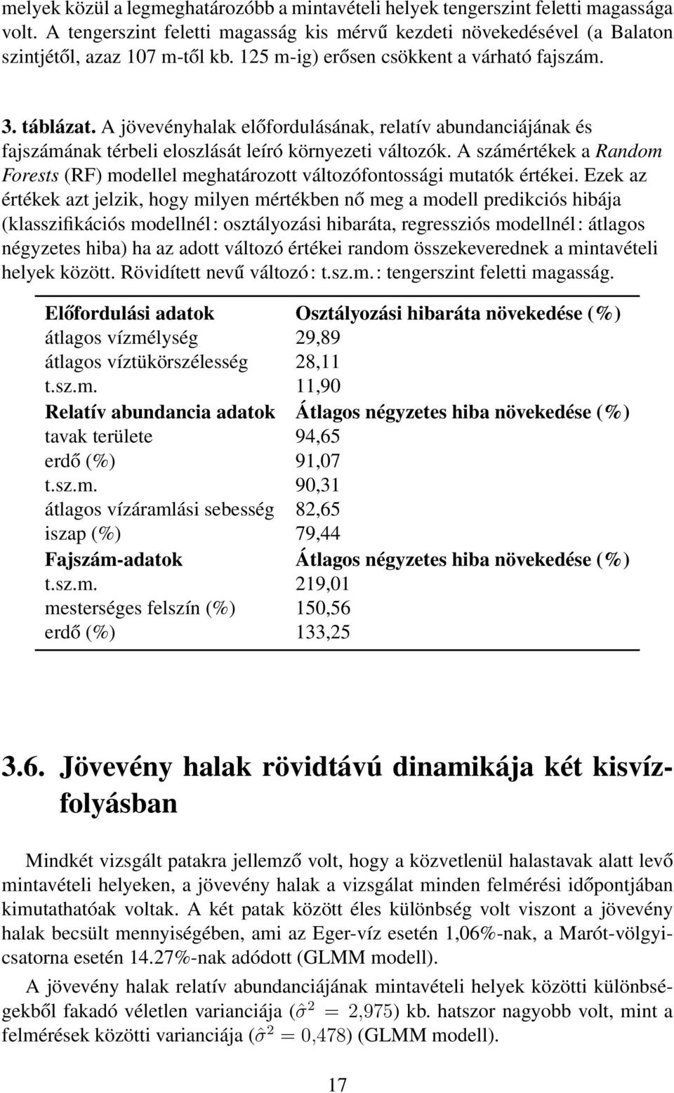 A számértékek a Random Forests (RF) modellel meghatározott változófontossági mutatók értékei.