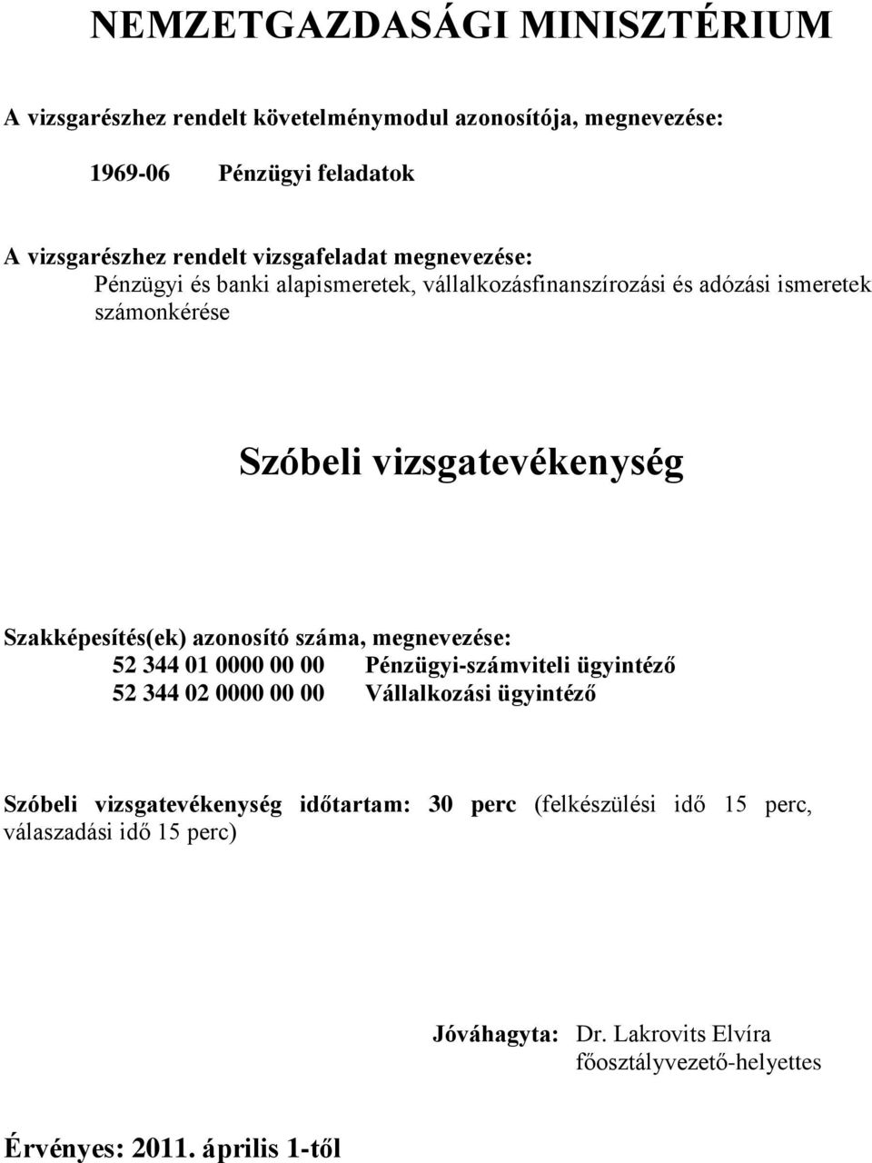 Szakképesítés(ek) azonosító száma, megnevezése: 52 344 01 0000 00 00 Pénzügyi-számviteli ügyintéző 52 344 02 0000 00 00 Vállalkozási ügyintéző Szóbeli