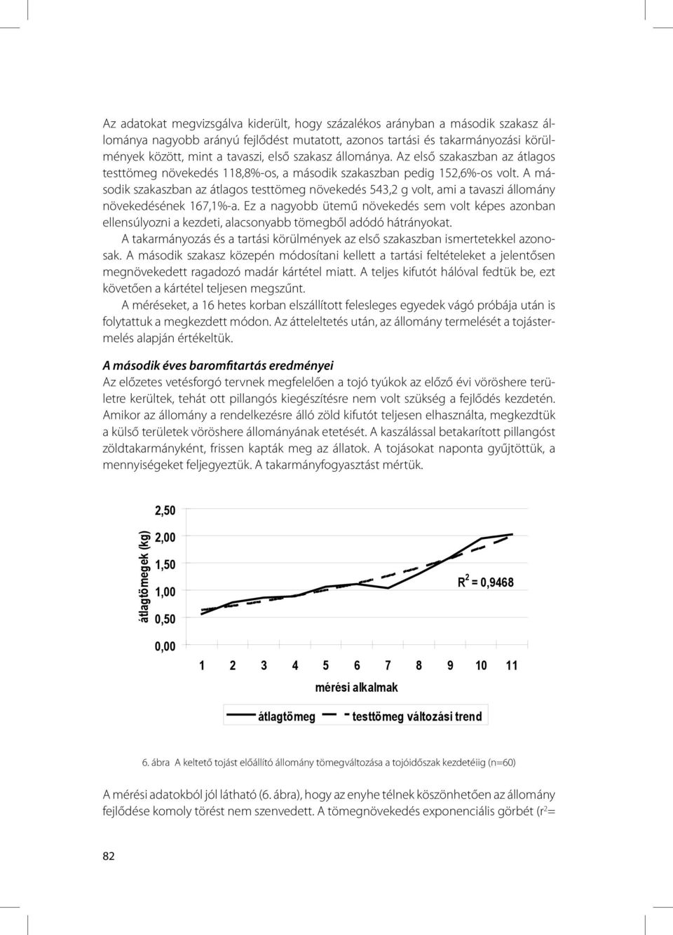 A második szakaszban az átlagos testtömeg növekedés 543,2 g volt, ami a tavaszi állomány növekedésének 167,1%-a.