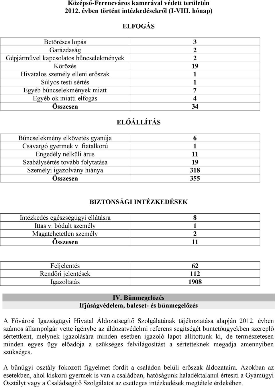 miatti elfogás 4 Összesen 34 ELŐÁLLÍTÁS Bűncselekmény elkövetés gyanúja 6 Csavargó gyermek v.