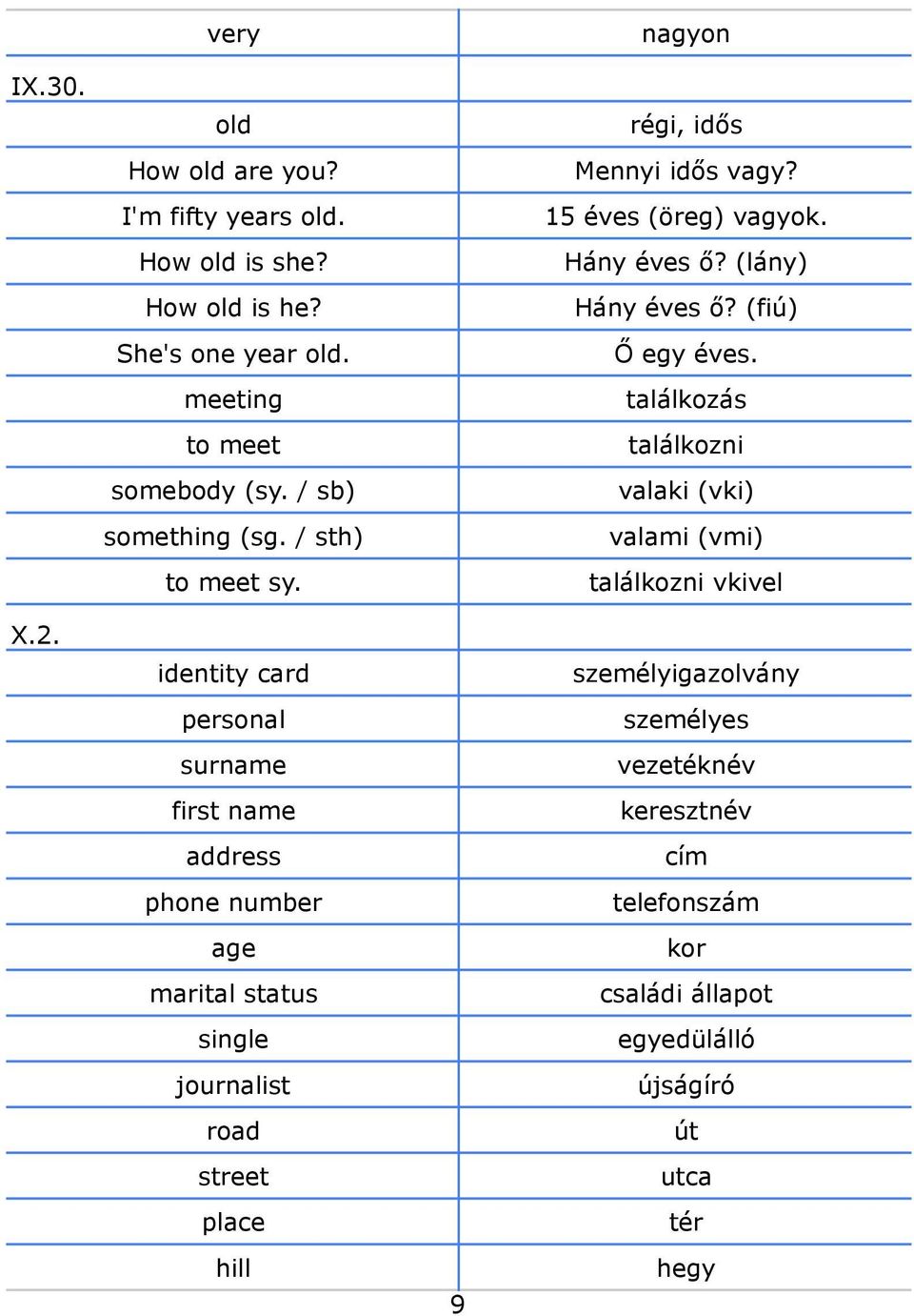 identity card personal surname first name address phone number age marital status single journalist road street place hill 9 nagyon régi, idős Mennyi