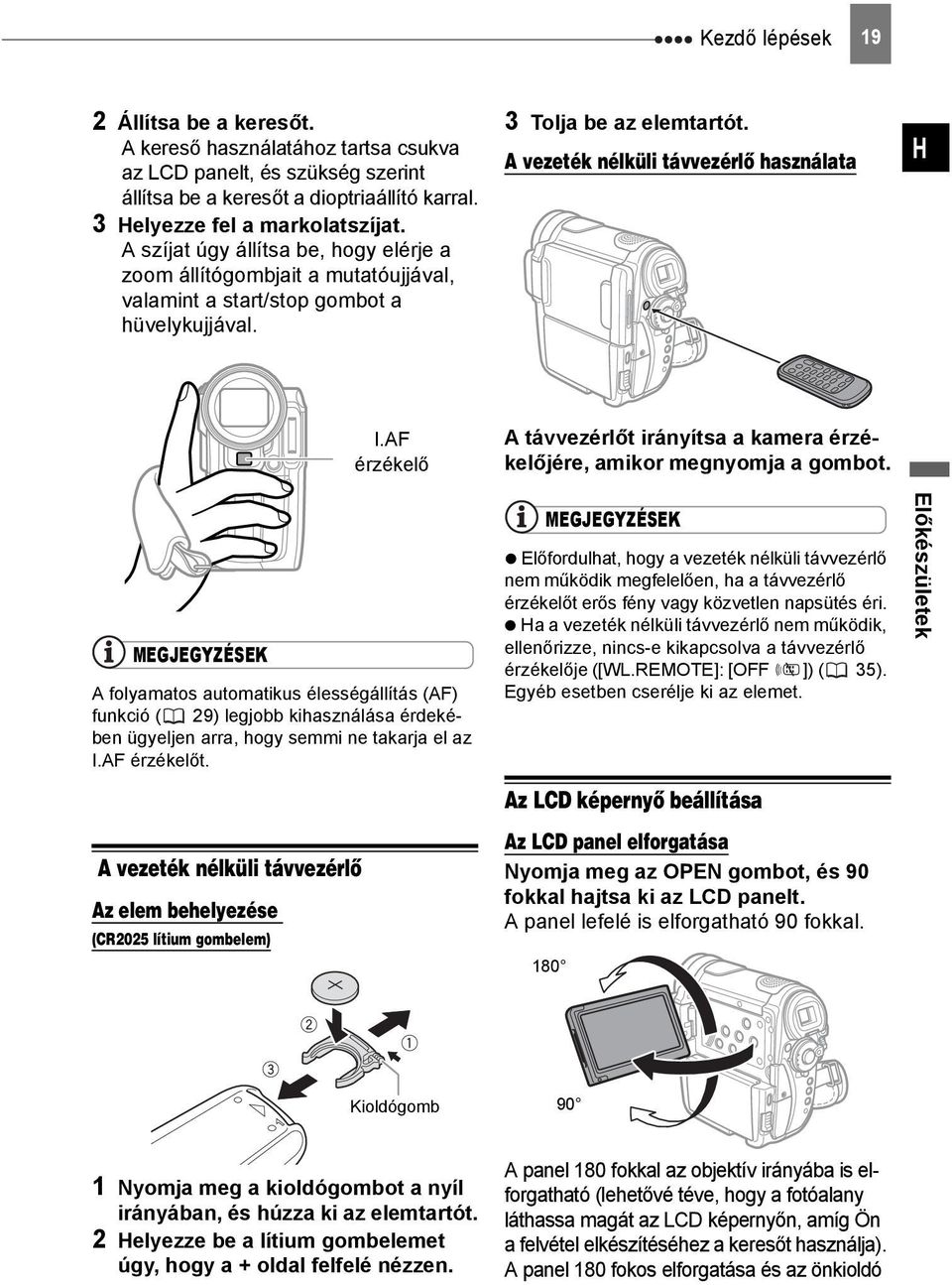 AF érzékelő A távvezérlőt irányítsa a kamera érzékelőjére, amikor megnyomja a gombot.