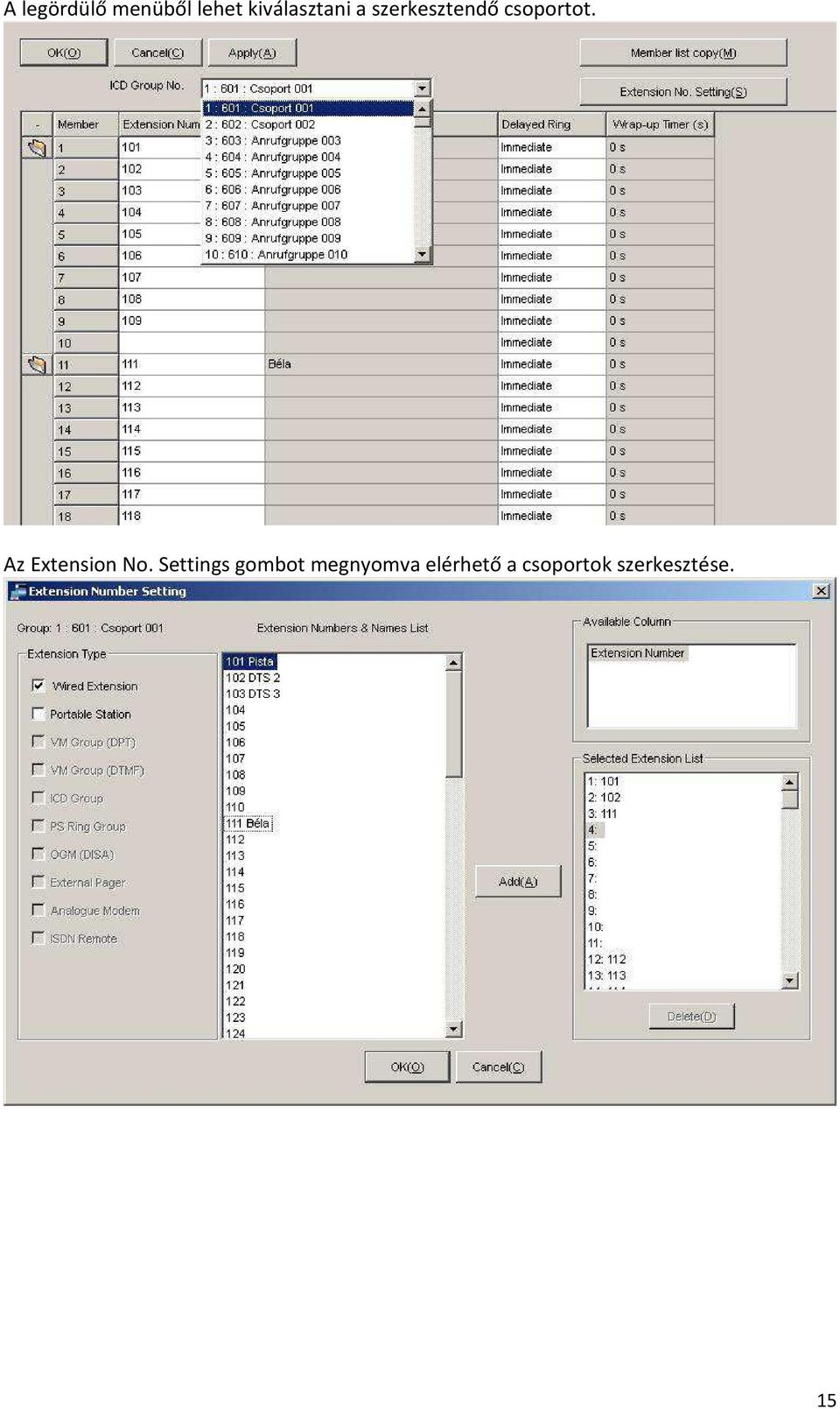csoportot. Az Extension No.