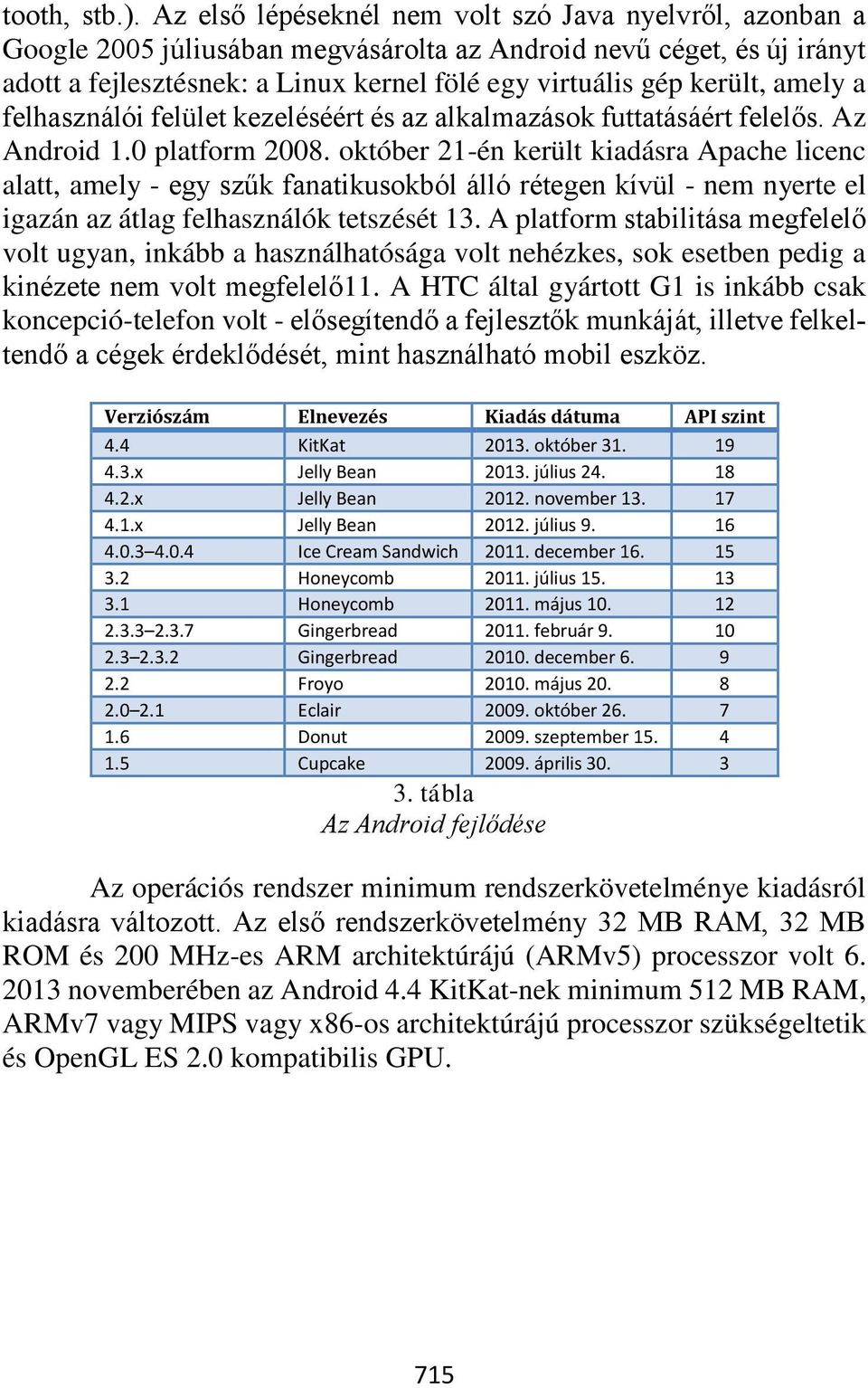 amely a felhasználói felület kezeléséért és az alkalmazások futtatásáért felelős. Az Android 1.0 platform 2008.