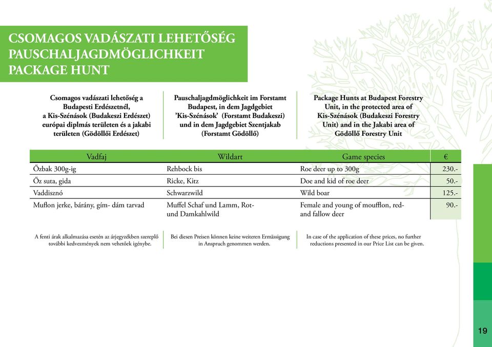 Budapest Forestry Unit, in the protected area of Kis-Szénások (Budakeszi Forestry Unit) and in the Jakabi area of Gödöllő Forestry Unit Vadfaj Wildart Game species Őzbak 300g-ig Rehbock bis Roe deer