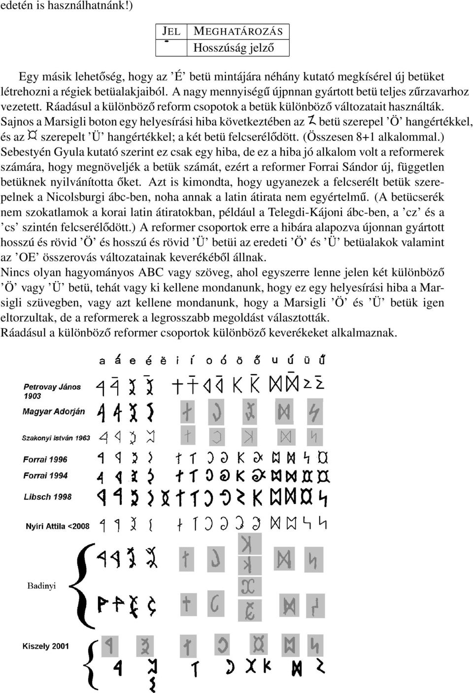 Sajnos a Marsigli boton egy helyesírási hiba következtében az betü szerepel Ö hangértékkel, és az szerepelt Ü hangértékkel; a két betü felcserélődött. (Összesen 8+1 alkalommal.