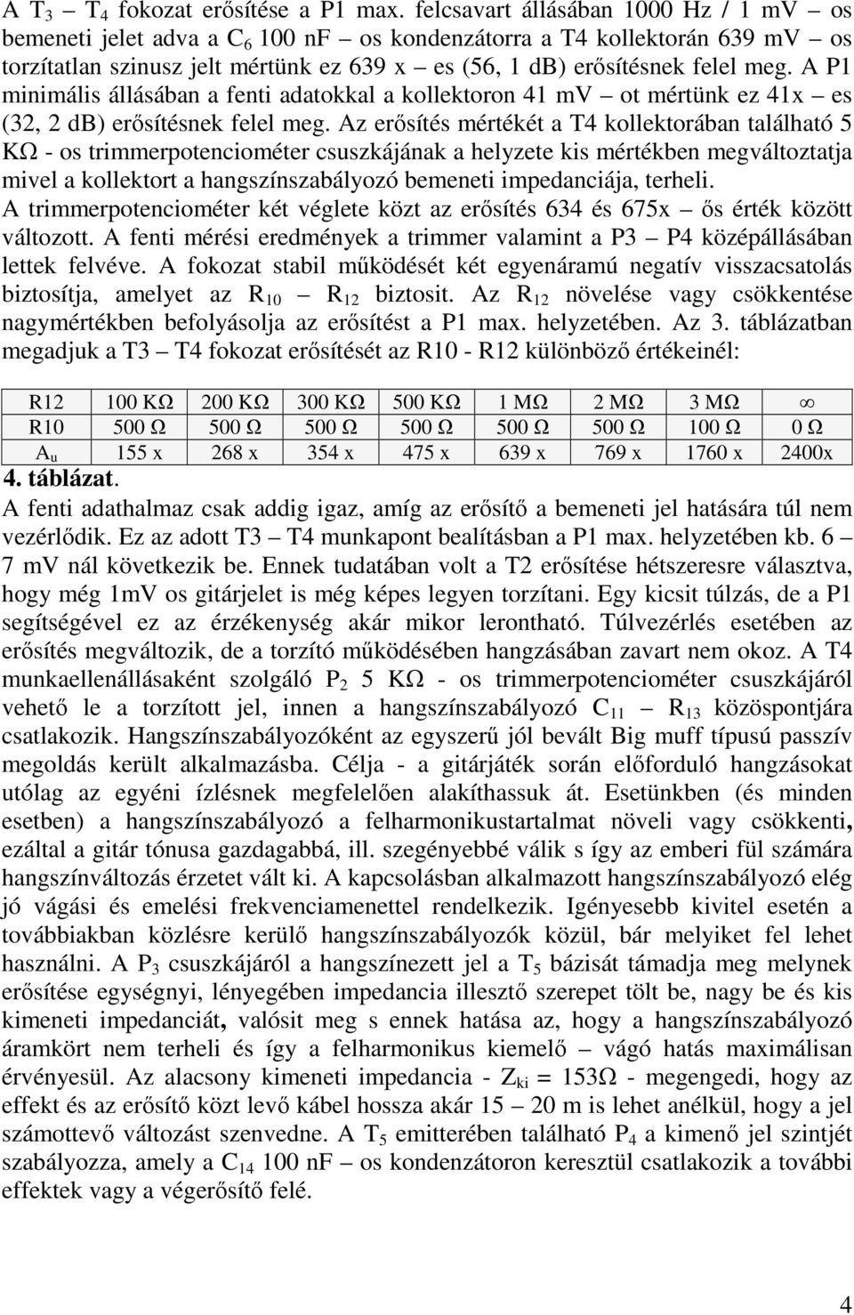 A P1 minimális állásában a fenti adatokkal a kollektoron 41 mv ot mértünk ez 41x es (32, 2 db) erısítésnek felel meg.