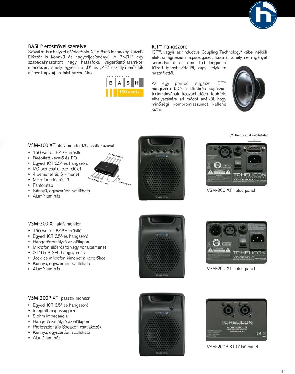 150 watts ICT hangszóró ICT, vagyis az Inductive Coupling Technology kábel nélküli elektromágneses magassugárzót használ, amely nem igényel keresztváltót és nem tud leégni a túlzott igénybevételtől,