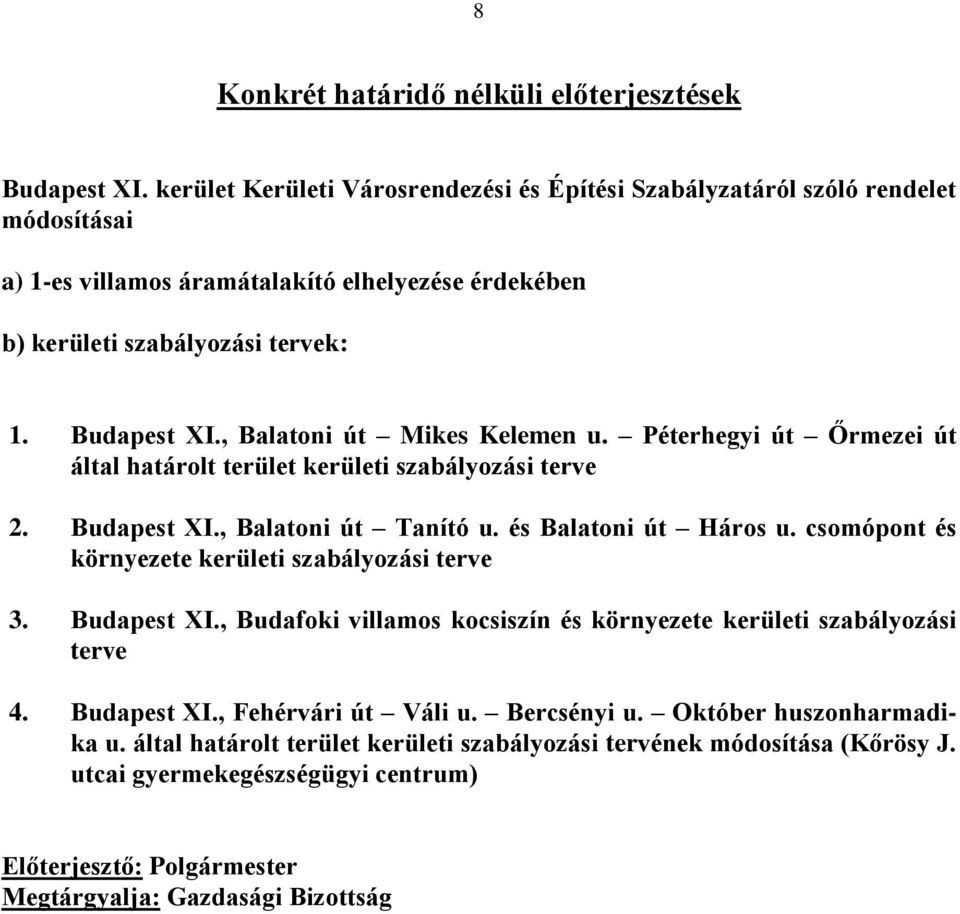 Budapest XI., Balatoni út Mikes Kelemen u. Péterhegyi út Őrmezei út által határolt terület kerületi szabályozási terve 2. Budapest XI., Balatoni út Tanító u. és Balatoni út Háros u.