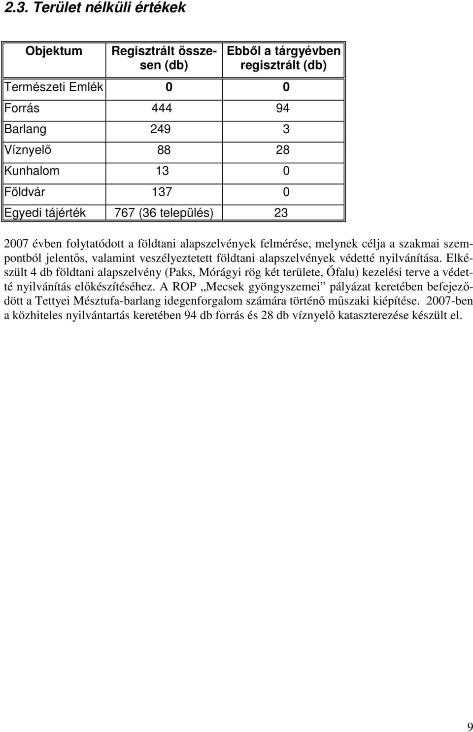 védetté nyilvánítása. Elkészült 4 db földtani alapszelvény (Paks, Mórágyi rög két területe, Ófalu) kezelési terve a védetté nyilvánítás elıkészítéséhez.