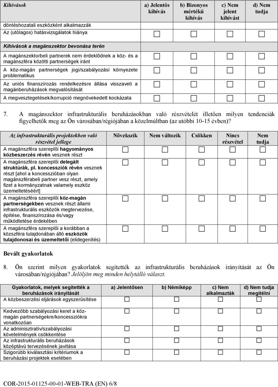 állása visszaveti a magánberuházások megvalósítását A megvesztegetések/korrupció megnövekedett kockázata 7.