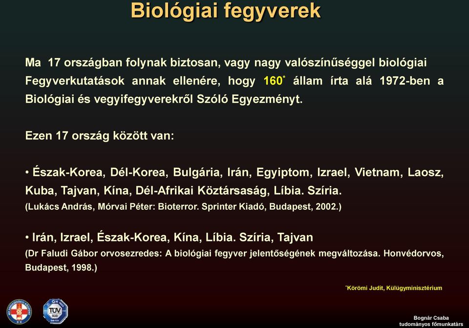 Ezen 17 ország között van: Észak-Korea, Dél-Korea, Bulgária, Irán, Egyiptom, Izrael, Vietnam, Laosz, Kuba, Tajvan, Kína, Dél-Afrikai Köztársaság, Líbia. Szíria.