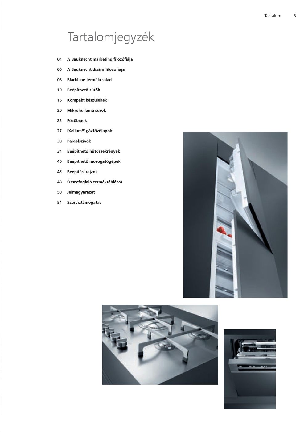 sürők 22 Főzőlapok 27 ixelium TM gázfőzőlapok 30 Páraelszívók 34 Beépíthető hűtőszekrények 40