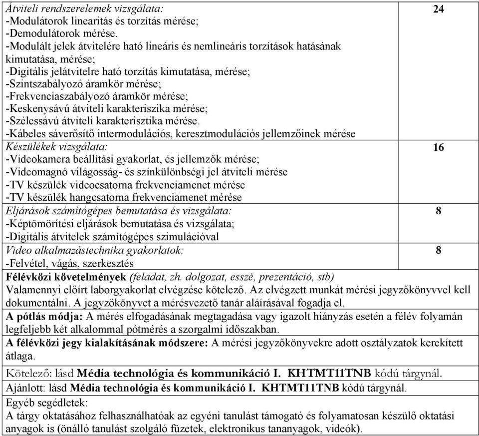 -Frekvenciaszabályozó áramkör mérése; -Keskenysávú átviteli karakteriszika mérése; -Szélessávú átviteli karakterisztika mérése.