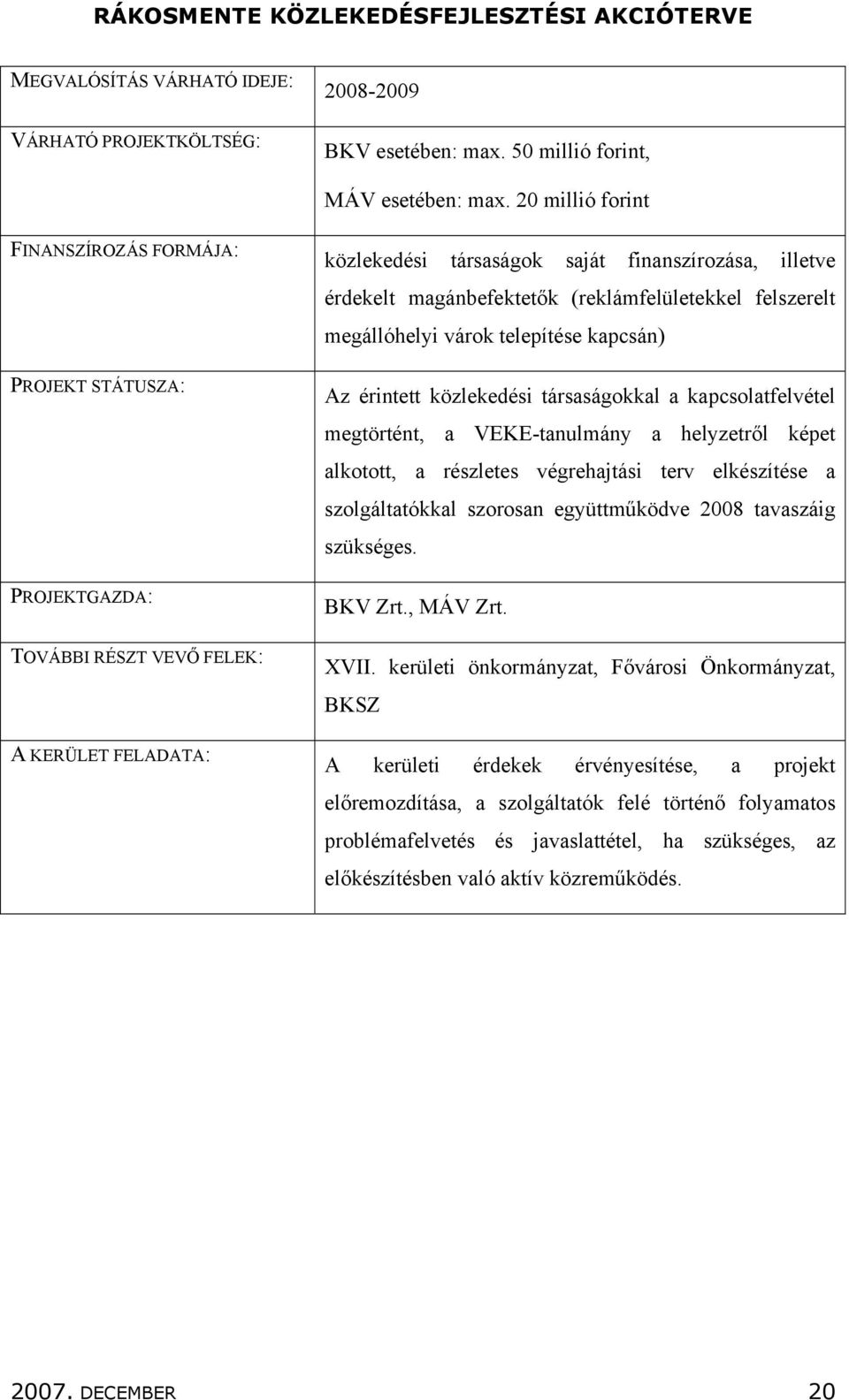 (reklámfelületekkel felszerelt megállóhelyi várok telepítése kapcsán) Az érintett közlekedési társaságokkal a kapcsolatfelvétel megtörtént, a VEKE-tanulmány a helyzetről képet alkotott, a részletes