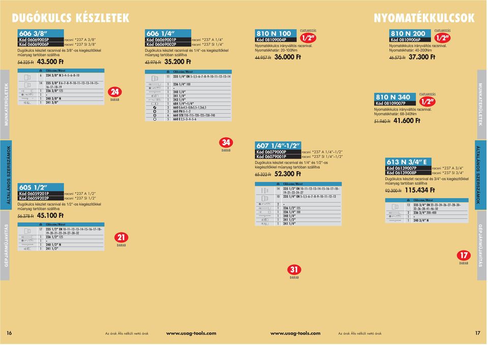 200 Ft CSATLAKOZÁS 810 N 100 Kód 08109004P 1/2 Nyomatékkulcs irányváltós racsnival. Nyomatékhatár: 20-100Nm 44.957 Ft 36.