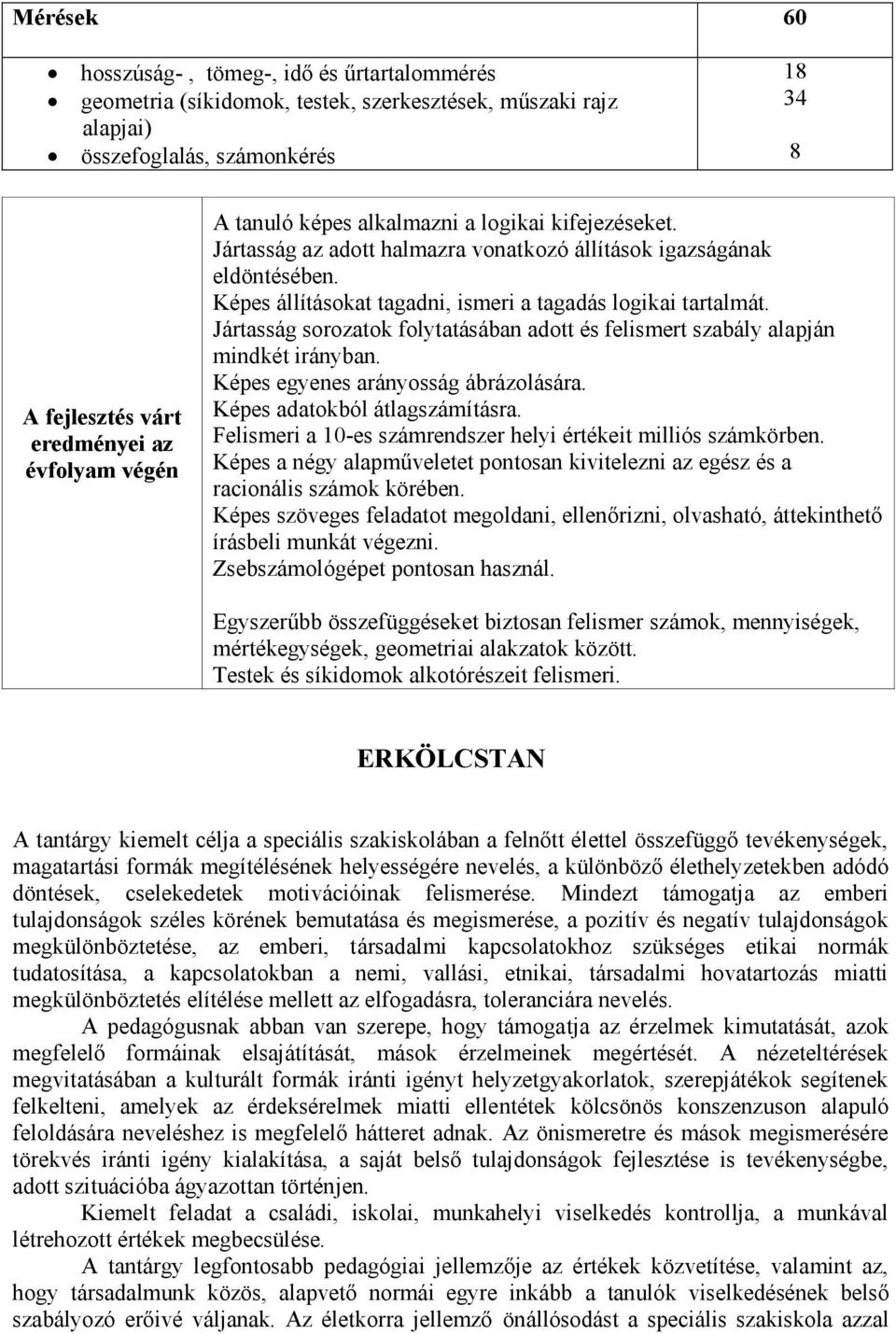 Jártasság sorozatok folytatásában adott és felismert szabály alapján mindkét irányban. Képes egyenes arányosság ábrázolására. Képes adatokból átlagszámításra.