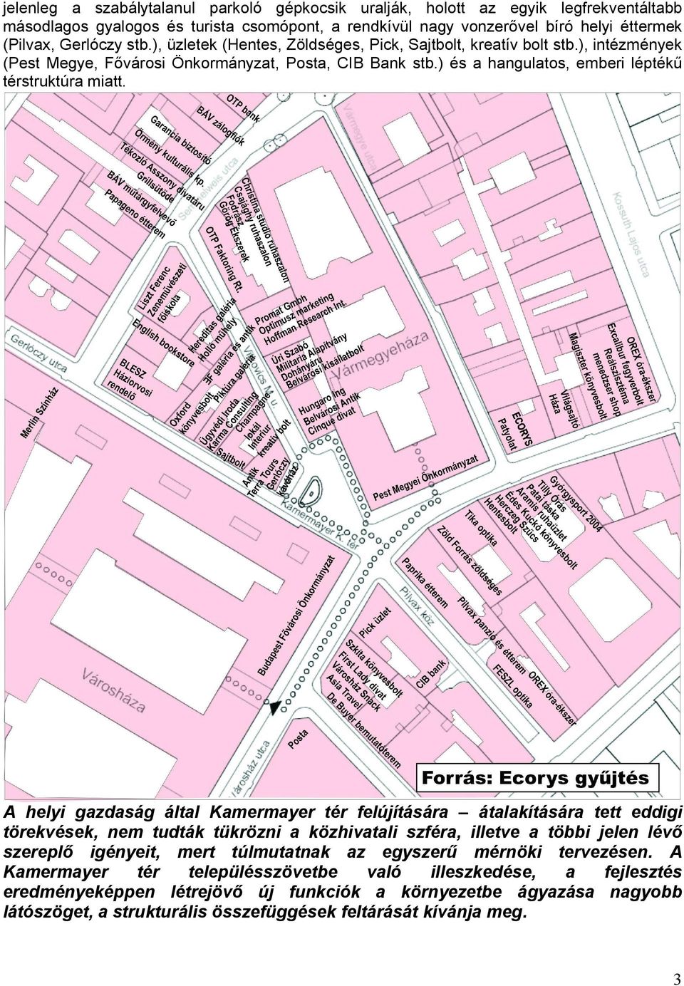 A helyi gazdaság által Kamermayer tér felújítására átalakítására tett eddigi törekvések, nem tudták tükrözni a közhivatali szféra, illetve a többi jelen lévő szereplő igényeit, mert túlmutatnak az