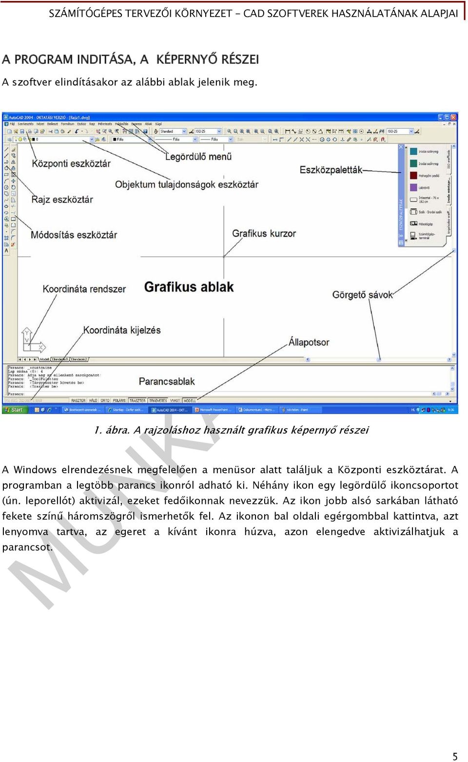 A programban a legtöbb parancs ikonról adható ki. Néhány ikon egy legördülő ikoncsoportot (ún. leporellót) aktivizál, ezeket fedőikonnak nevezzük.