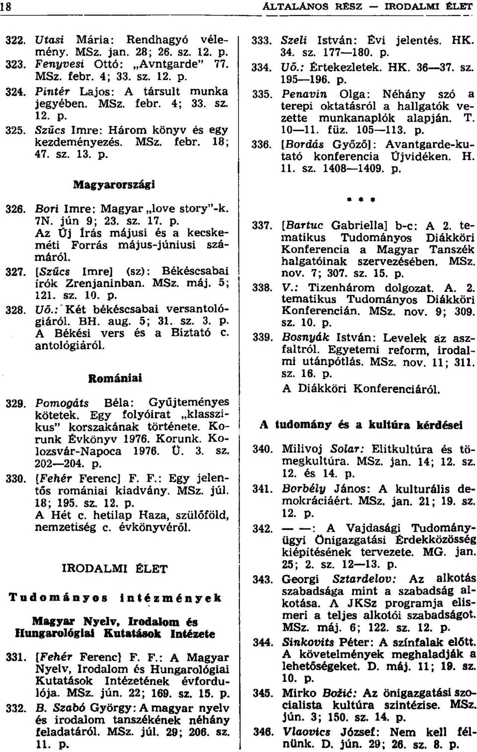 327. [Szűcs Imre] (sz): Békéscsabai írók Zrenjaninban. MSz. máj. 5; 121. sz. 10. p. 328. Uö.:"Két békéscsabai versantológiáról. BH. aug. 5; 31. sz. 3. p. A Békési vers és a Biztató c. antológiáról.