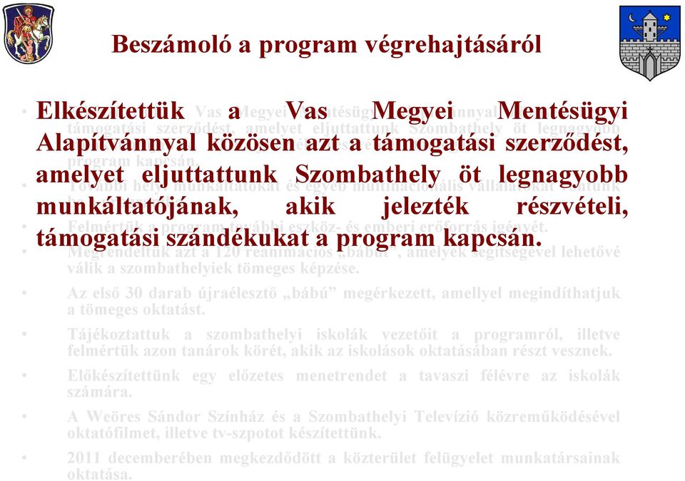 Elkészítettük a Vas Megyei Mentésügyi Alapítvánnyal közösen azt a támogatási szerződést, amelyet eljuttattunk Szombathely öt legnagyobb munkáltatójának, akik  További helyi munkáltatókat és egyéb