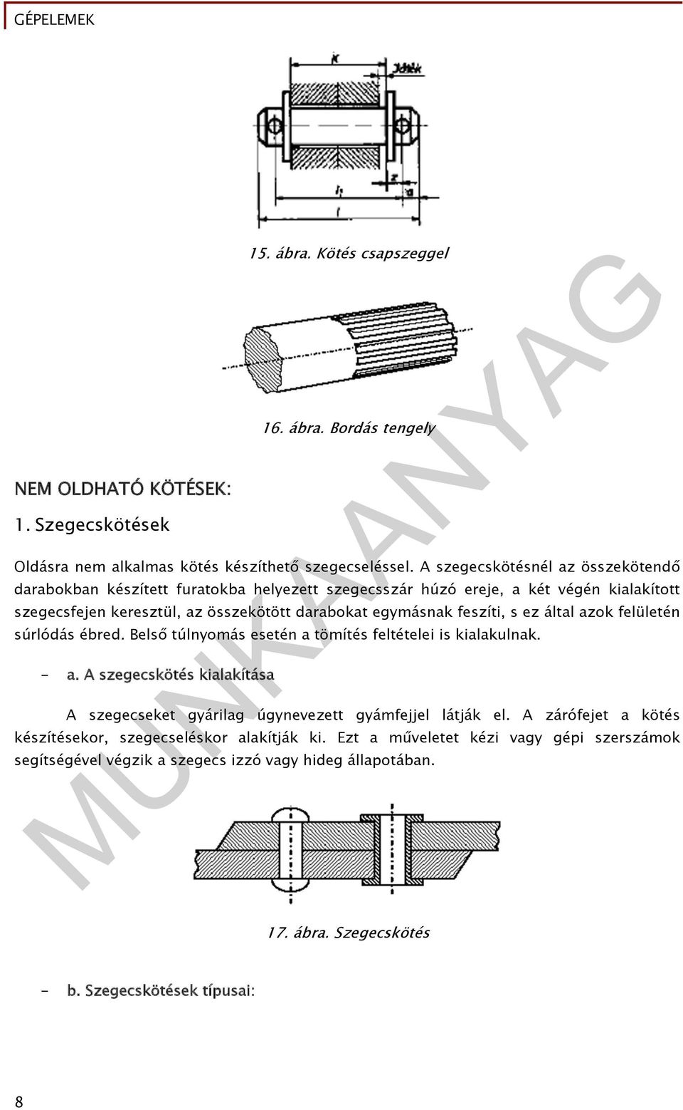 feszíti, s ez által azok felületén súrlódás ébred. Belső túlnyomás esetén a tömítés feltételei is kialakulnak. - a.