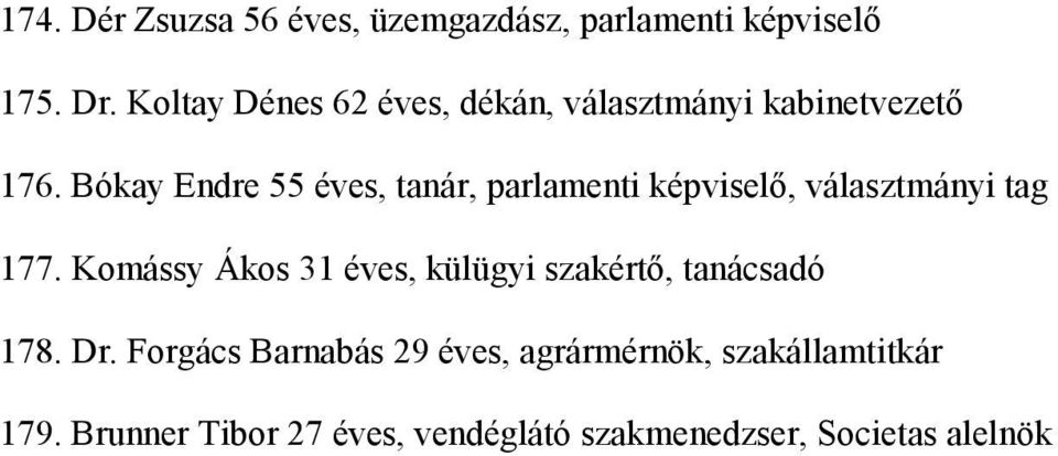 Bókay Endre 55 éves, tanár, parlamenti képviselő, választmányi tag 177.