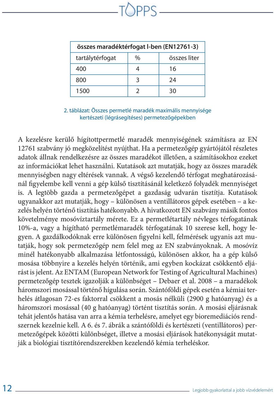 megközelítést nyújthat. Ha a permetezőgép gyártójától részletes adatok állnak rendelkezésre az összes maradékot illetően, a számításokhoz ezeket az információkat lehet használni.