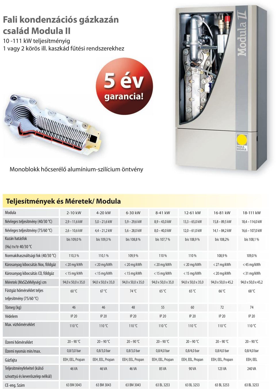 (Hu) tv/tr 40/30 C Normakihasználtsági fok (40/30 C) Károsanyag kibocsátás Nox, földgáz Károsanyag kibocsátás CO, földgáz Méretek (MxSZxMélység) cm Füstgáz hőmérséklet teljes teljesítmény (75/60 C)