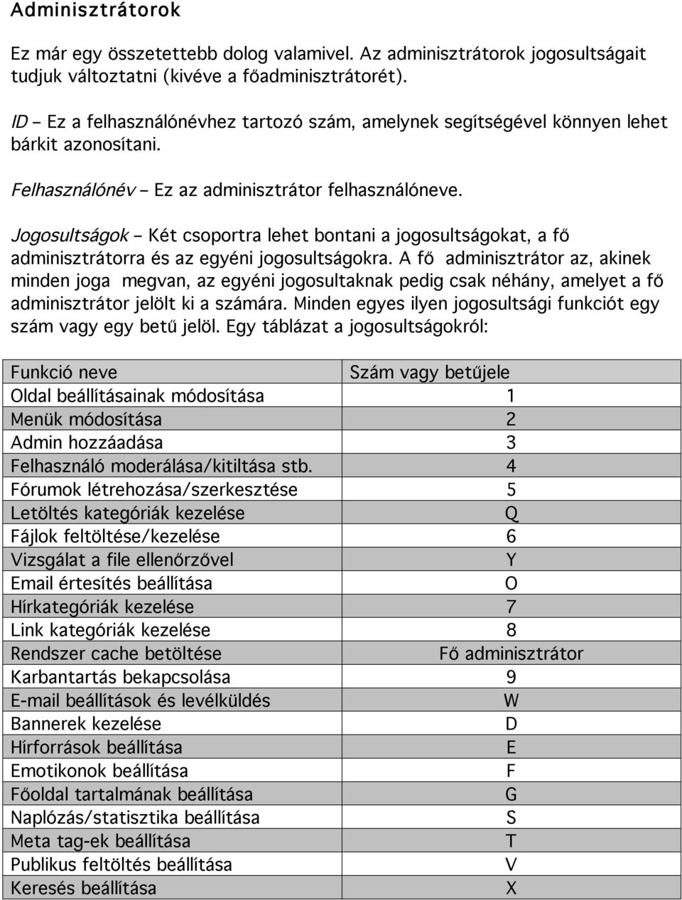 Jogosultságok Két csoportra lehet bontani a jogosultságokat, a fő adminisztrátorra és az egyéni jogosultságokra.