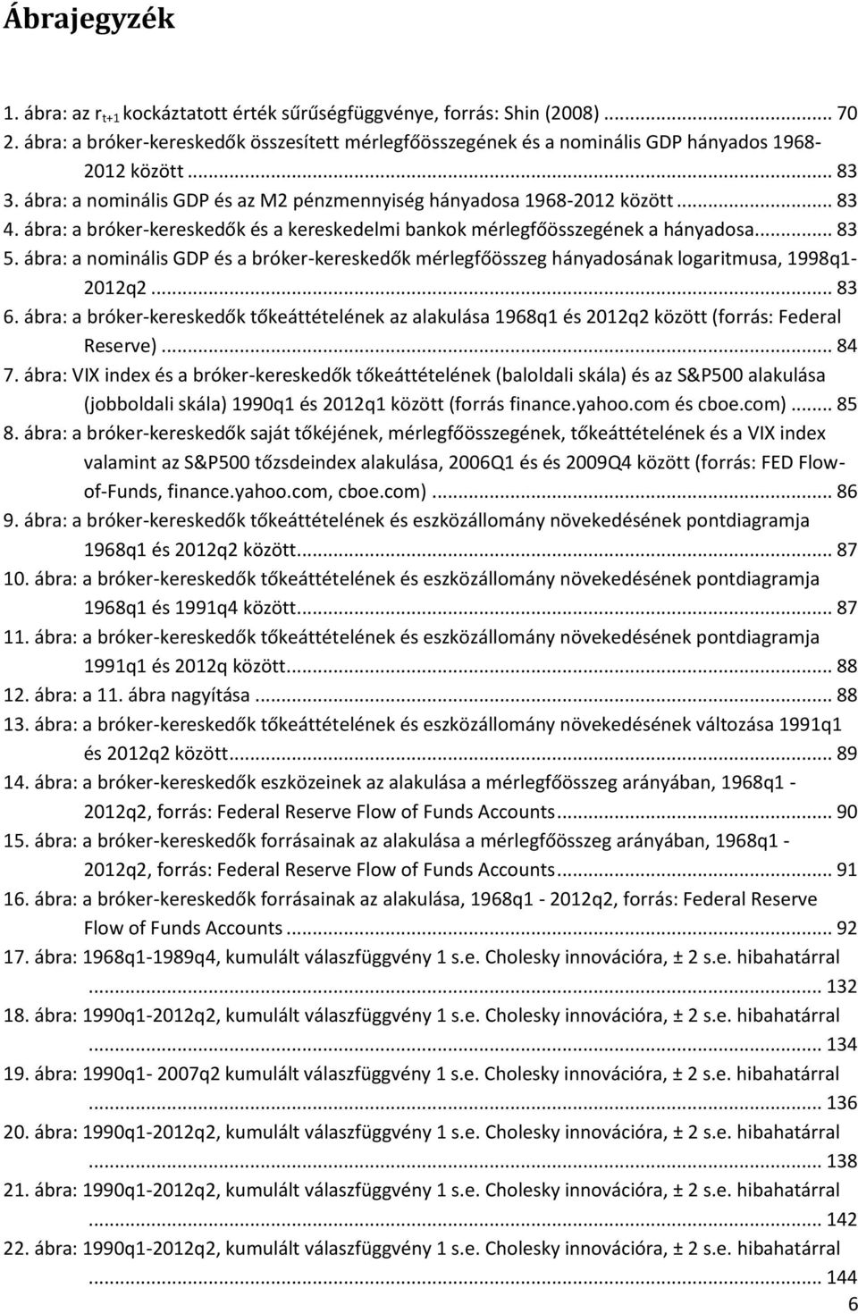 ábra: a nominális GDP és a bróker-kereskedők mérlegfőösszeg hányadosának logarimusa, 1998q1-212q2... 83 6.