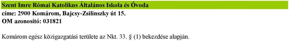 15. OM azonosító: 031821 Komárom egész