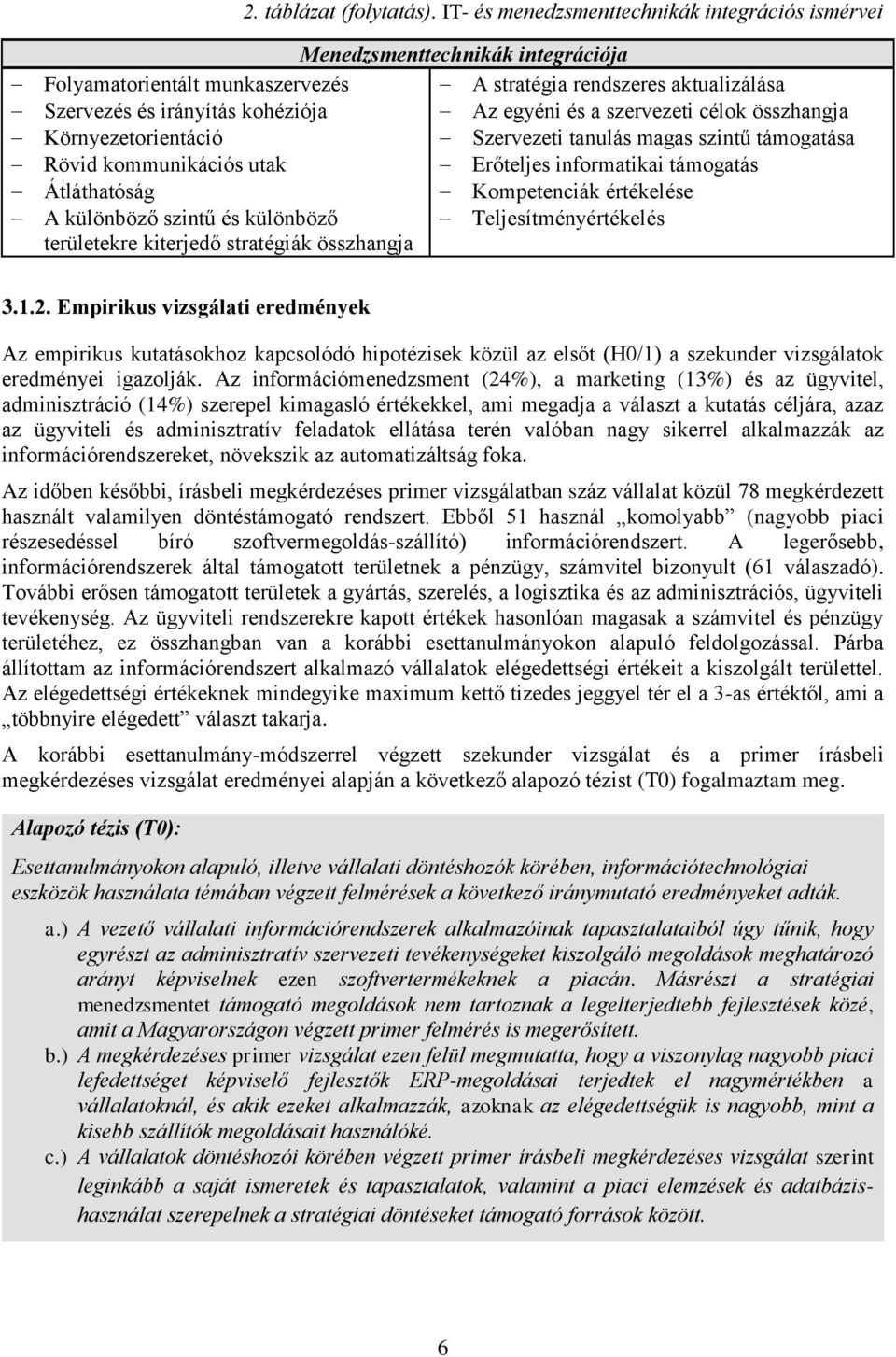 IT- és menedzsmenttechnikák integrációs ismérvei Menedzsmenttechnikák integrációja A stratégia rendszeres aktualizálása Az egyéni és a szervezeti célok összhangja Szervezeti tanulás magas szintű