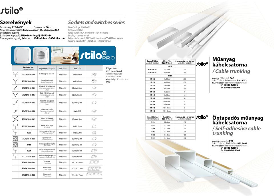 (102-es) kapcsoló / One gang two pole switch (102) STI 21/SP-01-10 Csillár (10-ös) kapcsoló / Two gang one way switch (10) STI 211/SP-01-10 Váltó (10-os ) kapcsoló / One gang two way switch (10) STI