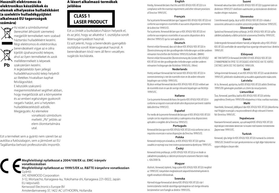 Régi elektromos és elektronikus berendezéseit vigye az e célra kijelölt újrahasznosító telepre, ahol az ilyen termékeket és azok melléktermékeit is képesek szakszerűen kezelni.