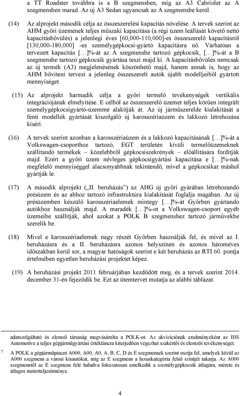 A tervek szerint az AHM győri üzemének teljes műszaki kapacitása (a régi üzem leállását követő nettó kapacitásbővülés) a jelenlegi éves [60,000-110,000]-es összeszerelő kapacitásról [130,000-180,000]