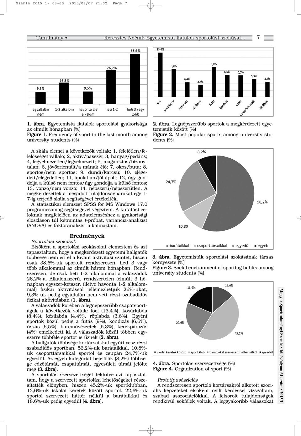 Legnépszerûbb sportok a megkérdezett egyetemisták között (%) Figure 2.