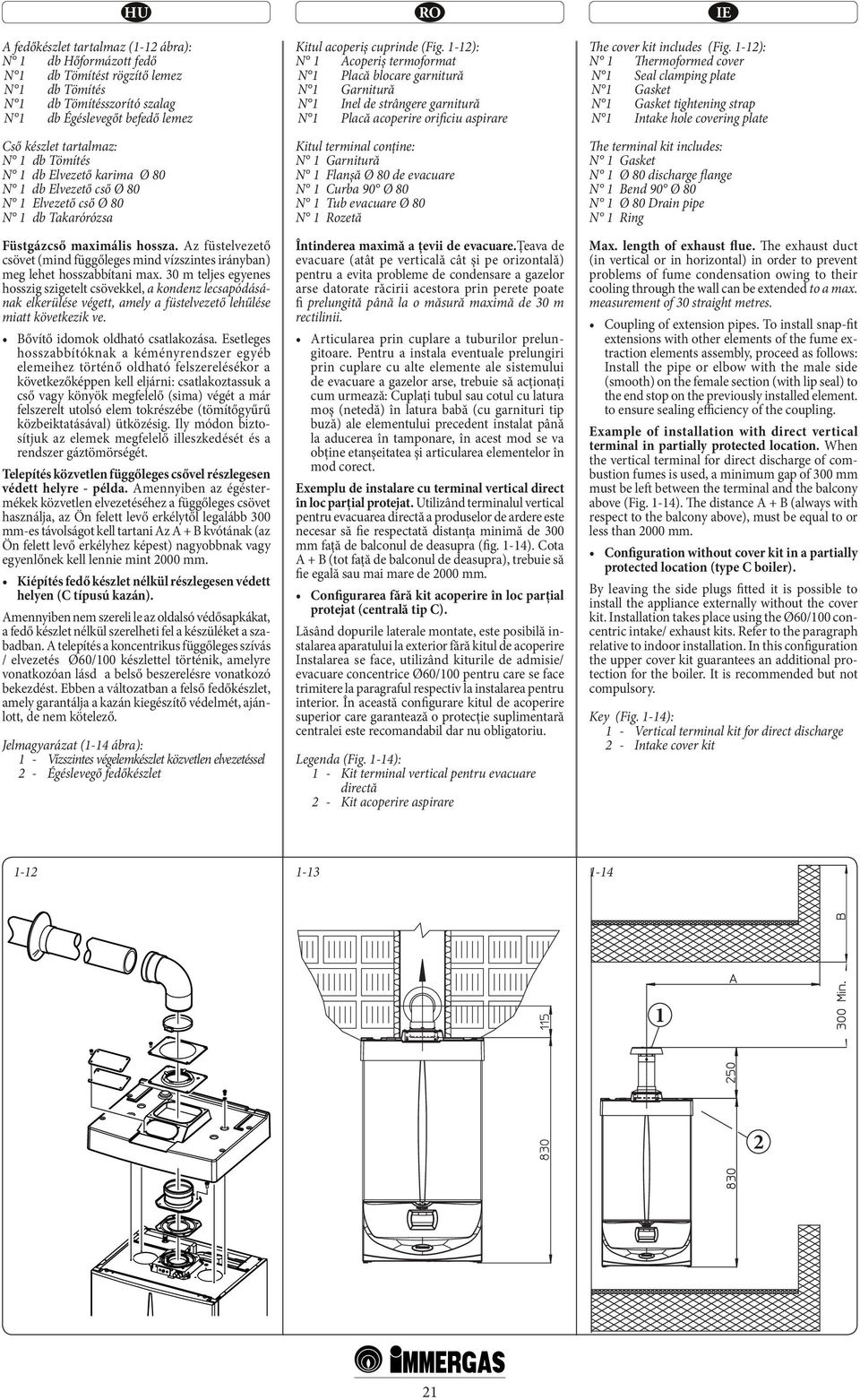 Az füstelvezető csövet (mind függőleges mind vízszintes irányban) meg lehet hosszabbítani max.