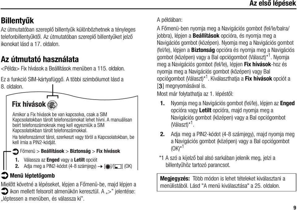 Ez a funkció SIM-kártyafüggő. A többi szimbólumot lásd a 8. oldalon. d Menü léptetőgomb Mielőtt követné a lépéseket, lépjen a Főmenü-be, majd lépjen a d ikon mellett felsorolt almenükön keresztül.