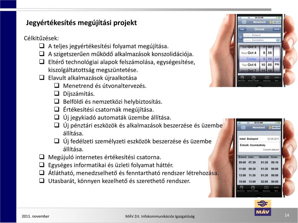 Belföldi és nemzetközi helybiztosítás. Értékesítési csatornák megújítása. Új jegykiadó automaták üzembe állítása. Új pénztári eszközök és alkalmazások beszerzése és üzembe állítása.