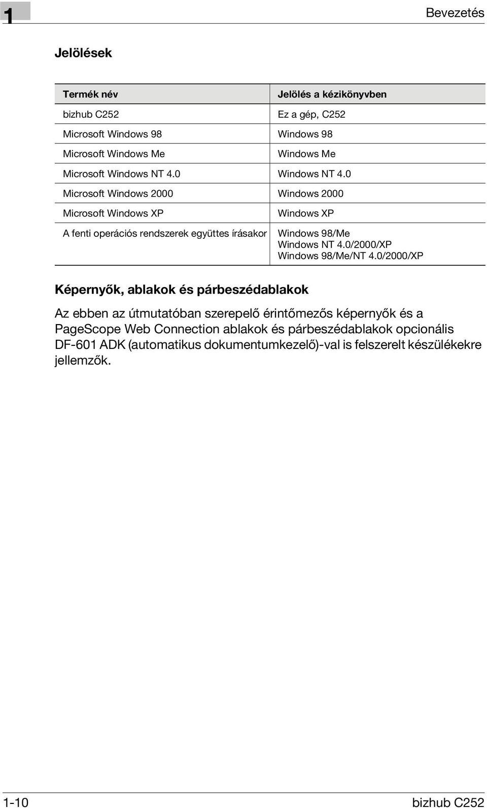 0 Microsoft Windows 2000 Windows 2000 Microsoft Windows XP Windows XP A fenti operációs rendszerek együttes írásakor Windows 98/Me Windows NT 4.