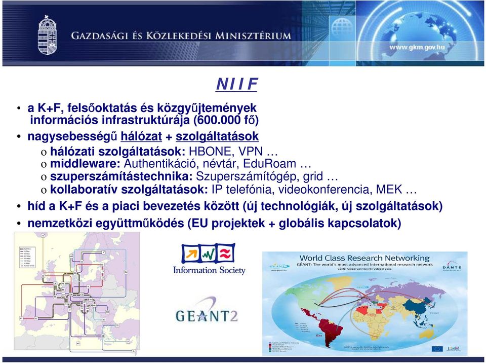 névtár, EduRoam o szuperszámítástechnika: Szuperszámítógép, grid o kollaboratív szolgáltatások: IP telefónia,